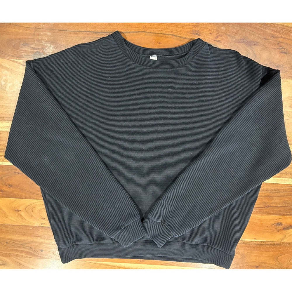 American Apparel Black Ribbed Crewneck Sweatshirt Mens Medium USA Made Cotton
